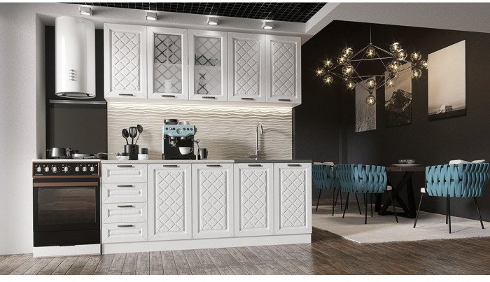 Кухня МДФ Агава 2000 (Лиственница светлая, Белый)