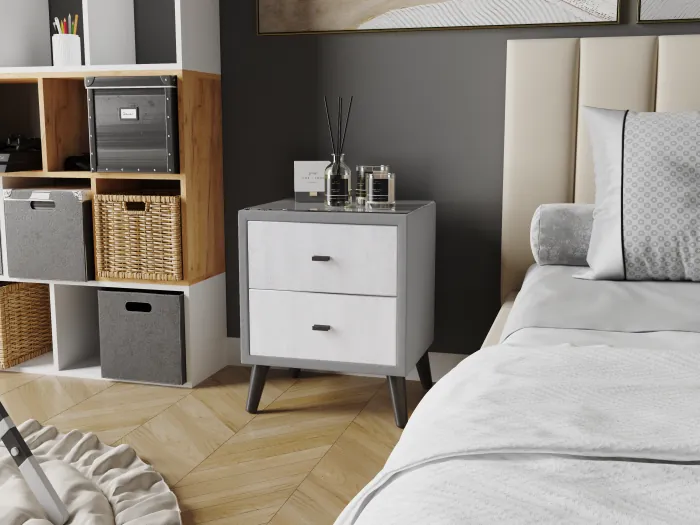 Тумба прикроватная интерьерная Ланс светло-серый/мдф холст белый