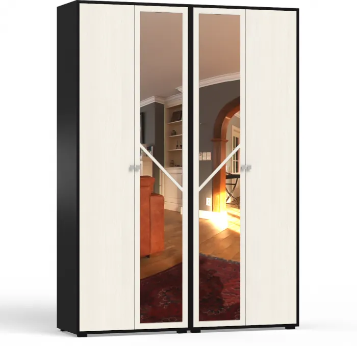 Камелия Шкаф 4-х створчатый, цвет венге/дуб лоредо, ШхГхВ 160х48х220 см., универсальная сборка, можно использовать как два отдельных шкафа