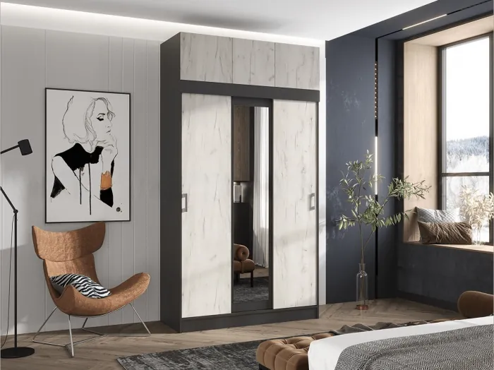 Басямиф Шкаф-купе с антресолью (Дуб Крафт Золотой / Белый Глянец)