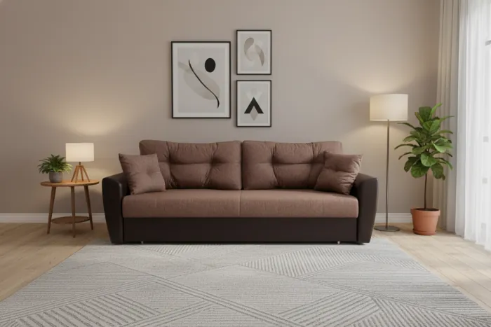 Диван-книжка Амстердам, 140х190, рогожка/экокожа, коричневый