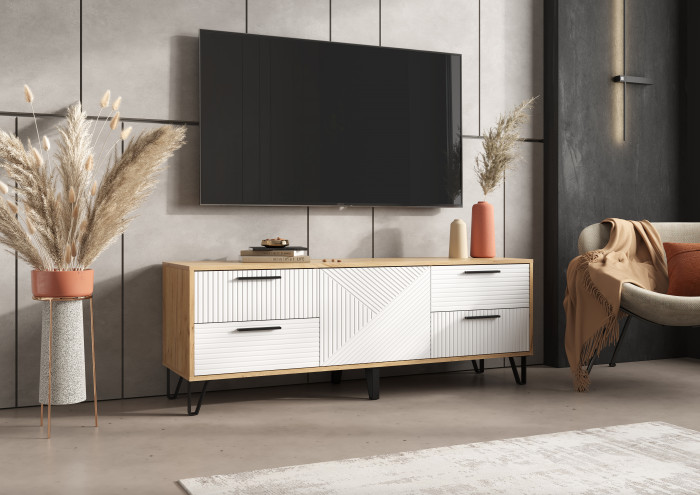 Флэш Тумба ТВ 1500 браш вайт/дуб крафт