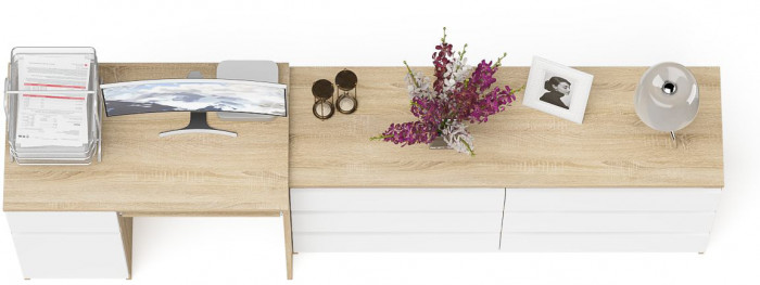 Мори Стол компьютерный МС-1 левый + Комод МК1380.6, цвет дуб сонома/белый, ШхГхВ 228х50х76,6 см., выдвижной ящик слева, НЕ универсальная сборка