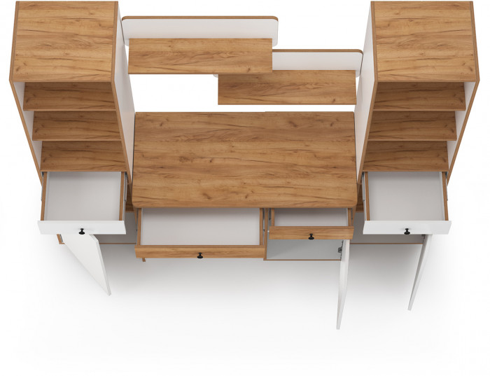 Вуди Компоновка № 09, цвет белый премиум/дуб крафт золотой, ШхГхВ 200х52,7х180,3 см., универсальная сборка