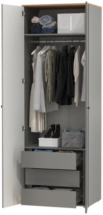 Остин 13.336.02 Шкаф для одежды(две двери), серый графит/дуб крафт золотой
