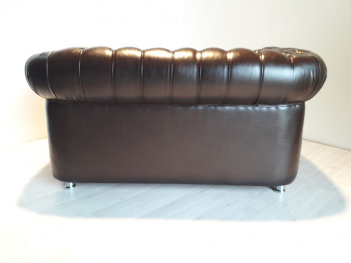 Диван Честер 3- х местный, сиденье каретка экокожа коричневая