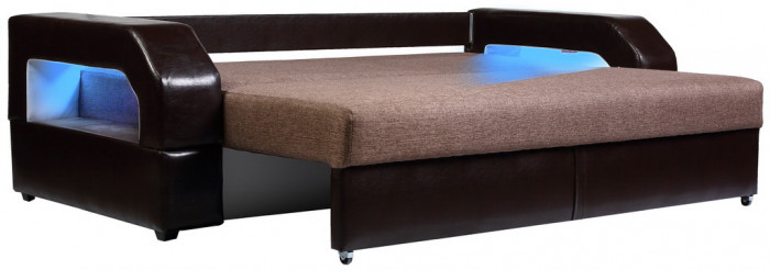 Диван-еврокнижка Манчестер, пружинный блок, 150х195,  рогожка/экокожа коричневый