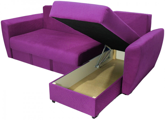 Диван-кровать угловой Амстердам Люкс, 150х200, еврокнижка, велюр, фиолетовый