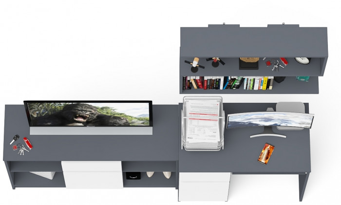 Мори компьютерный стол МС-1 левый + Тумба МТВ1204.1 + Полка 900, графит/белый