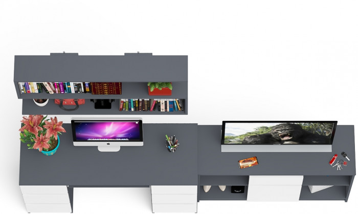 Мори компьютерный стол МС-2 + Тумба МТВ1204.1 + Полка 1200, графит/белый