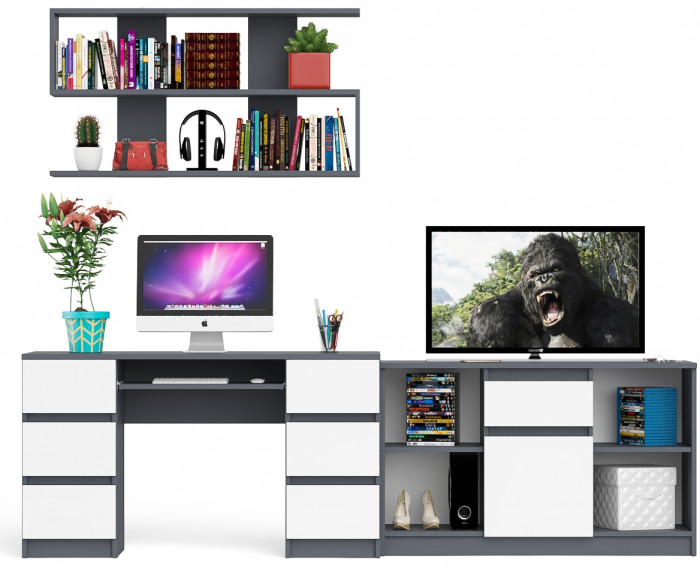 Мори компьютерный стол МС-2 + Тумба МТВ1204.1 + Полка 1200, графит/белый