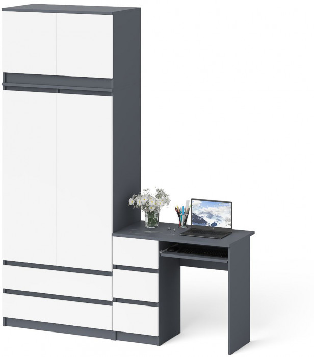 Мори компьютерный стол МС-6 левый + Шкаф МШ900.1 + Антресоль МА900.1, графит/белый