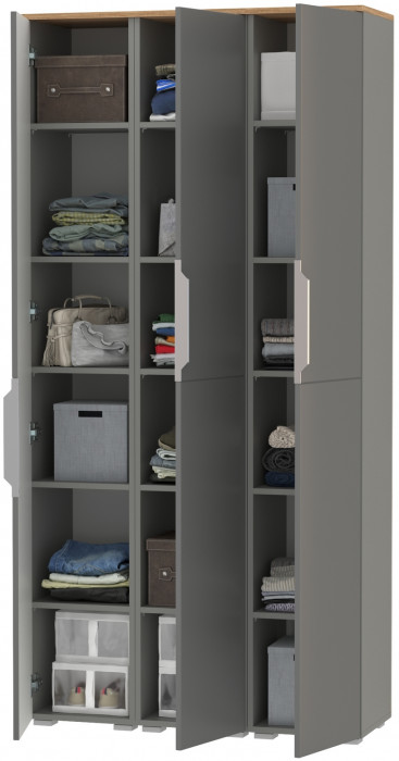 Октава 13.228 Шкаф-пенал + 13.228 Пенал + 13.228 Пенал, серый графит/дуб крафт золотой/фасады МДФ серый графит