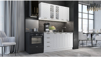 Кухня МДФ Агава 1600 (Акация белая, Белый)