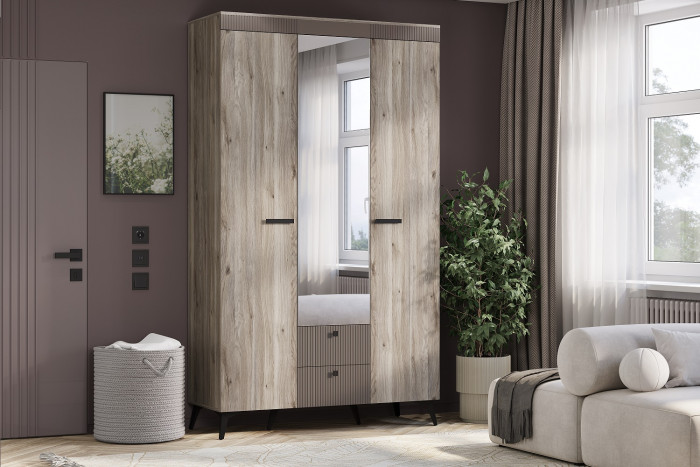 Шкаф 3-х створчатый "Кассандра" ШК-08 Дуб Смоки/MF14 Муссон софт
