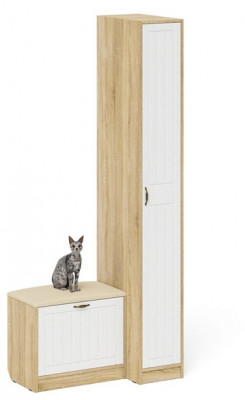 Прихожая П-6 Компоновка № 39, цвет дуб сонома/фасады МДФ белое дерево фрезеровка прованс, ШхГхВ 90х50х210 см., универсальная сборка