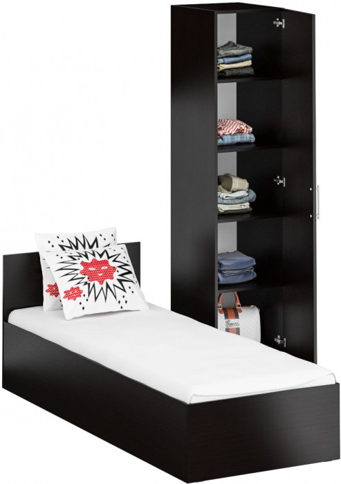 Кровать 0800 + Пенал Стандарт, цвет венге, ШхГхВ 83,5х203,5х70 + 45х52х200 см., сп.м. 800х2000 мм., без матраса, основание есть