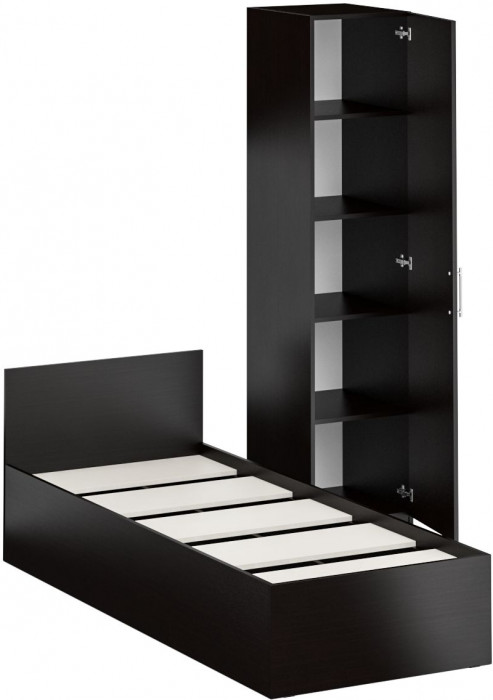 Кровать 0800 + Пенал Стандарт, цвет венге, ШхГхВ 83,5х203,5х70 + 45х52х200 см., сп.м. 800х2000 мм., без матраса, основание есть