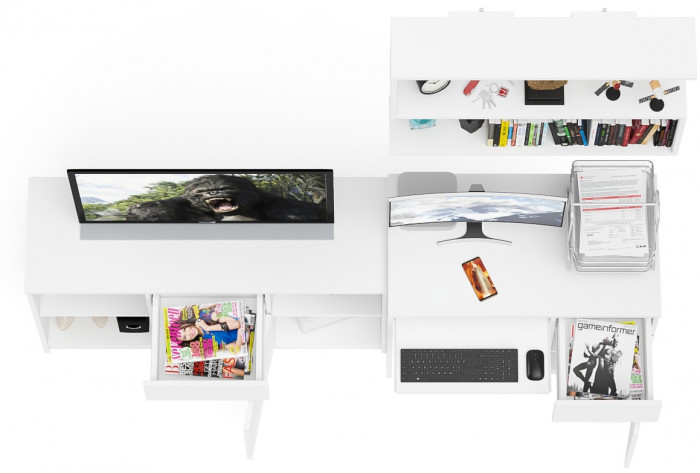 Мори компьютерный стол МС-1 правый + Тумба МТВ1204.1 + Полка 900, белый