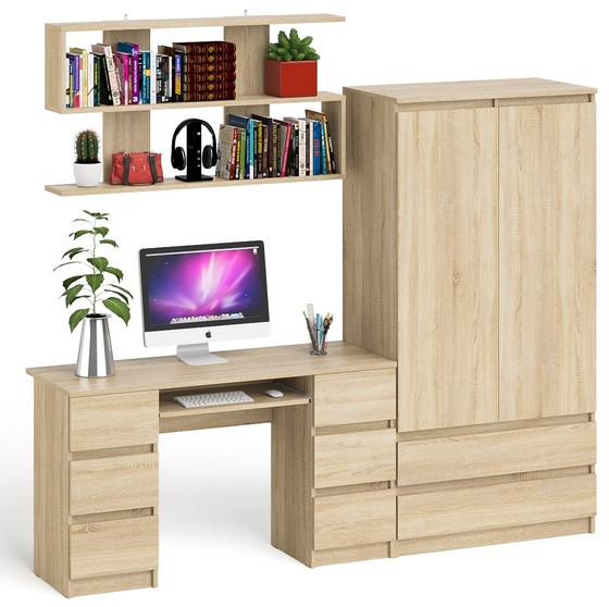 Мори компьютерный стол МС-2 + Шкаф МШ900.1 + Полка 1200, дуб сонома
