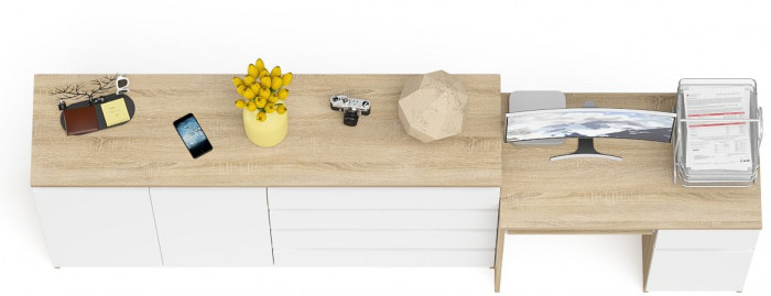 Мори Стол компьютерный МС-1 правый + Комод МК1600.1, цвет дуб сонома/белый, ШхГхВ 250,4х50х94 см., выдвижной ящик справа, НЕ универсальная сборка