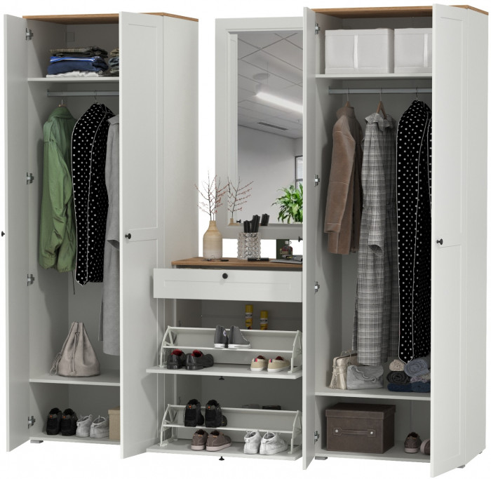 Остин Прихожая 28, белый шагрень/дуб крафт золотой