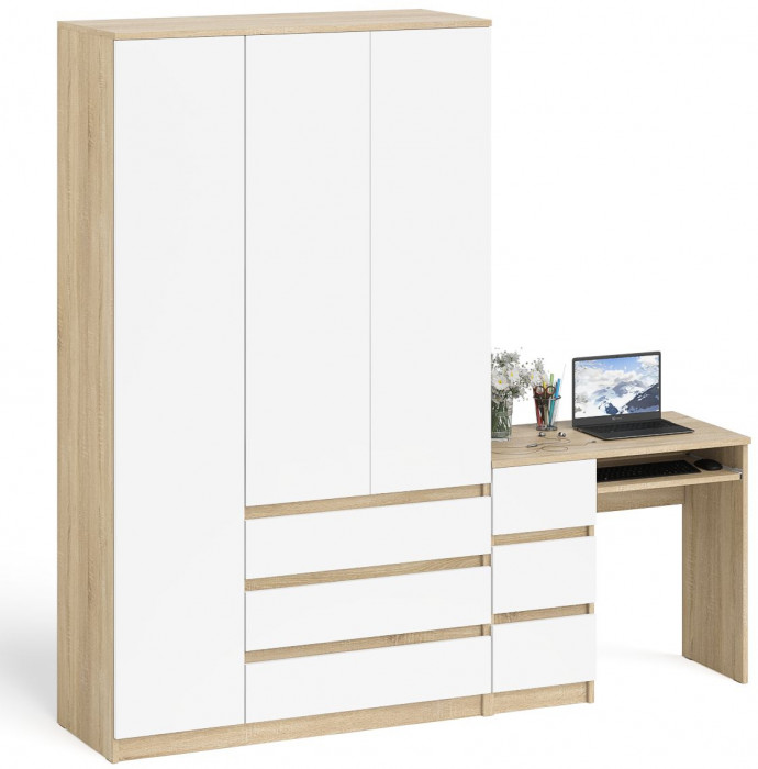 Мори Стол компьютерный МС-6 левый + Шкаф МШ1200.1, цвет дуб сонома/белый, ШхГхВ 210,4х50,4х209,6 см., выдвижные ящики слева, НЕ универсальная сборка