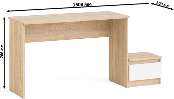 Мори Стол письменный МСП1200.1 + Тумба ТМП400.1, цвет дуб сонома/белый, ШхГхВ 160,8х50х76,6 см., универсальная сборка