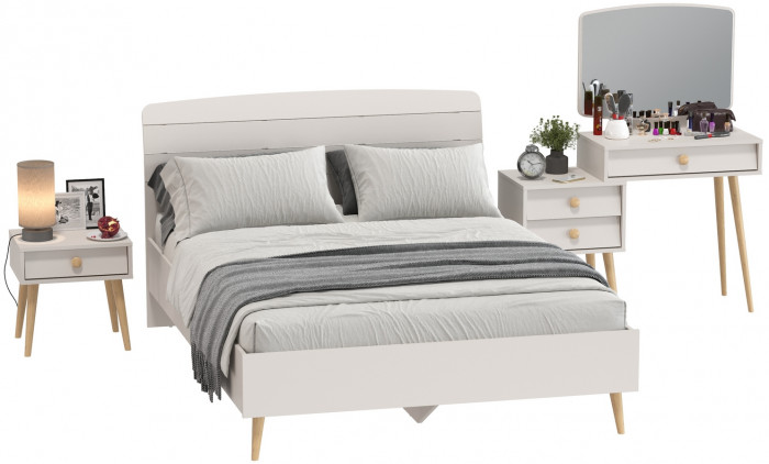 Афина Спальня Кровать 1400 + Трюмо + Тумба, кашемир серый