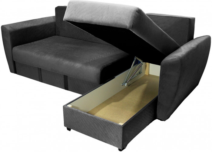 Диван-кровать угловой Амстердам Люкс, 150х200, еврокнижка, велюр, черный