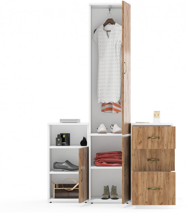 Лидер-8 Пенал МД 21Б + Тумба МД 3.16 + Тумба МД 3.19, белый шагрень/крафт золото