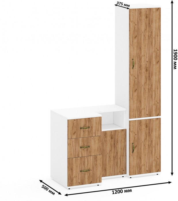 Лидер-8 Пенал МД 21Б + Тумба МД 3.16 + Тумба МД 3.19, белый шагрень/крафт золото