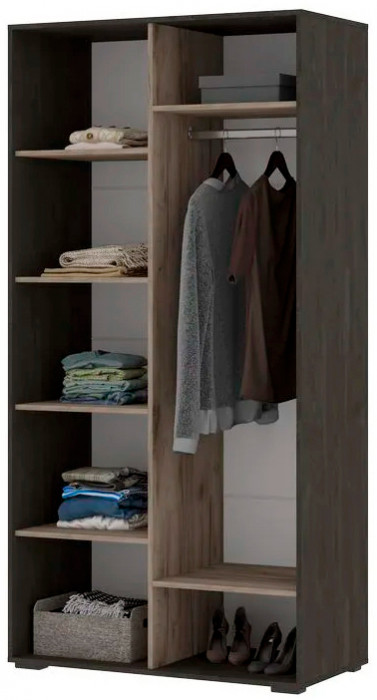 Эдинбург Шкаф 2х створчатый с зеркалом ШК-02 (1,002х2,000х0,500) железный камень/дуб крафт серый