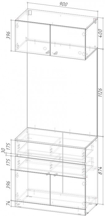 КАНТРИ Шкаф ШК-003 (Шкаф с зеркалом и ящиками)