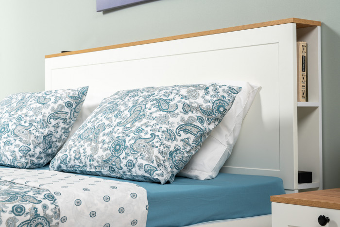 Остин 11.53 Кровать + ортопед + 13.336.03 Шкаф для одежды + 16.47 Тумба под ТВ, белый шагрень/дуб крафт золотой