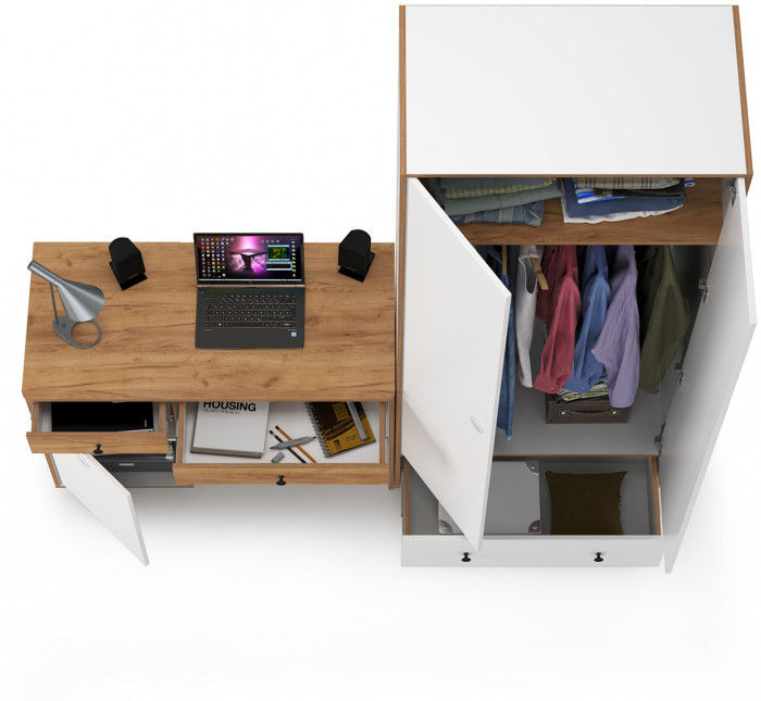 Вуди Компоновка № 21, белый премиум/дуб крафт золотой