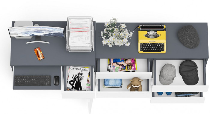 Мори компьютерный стол МС-1 правый + Комод МК1200.6, графит/белый