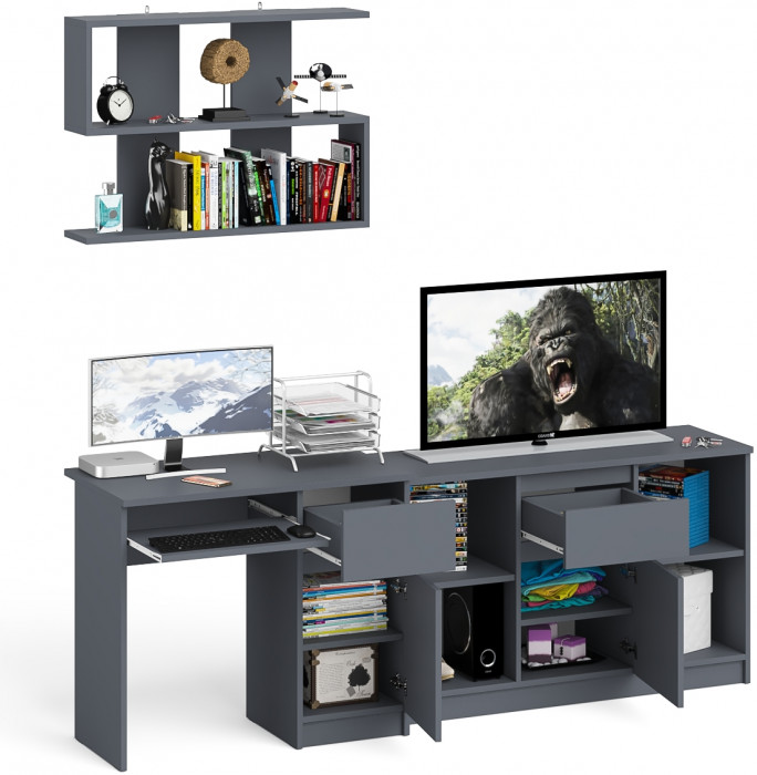 Мори компьютерный стол МС-1 правый + Тумба МТВ1204.1 + Полка 900, графит