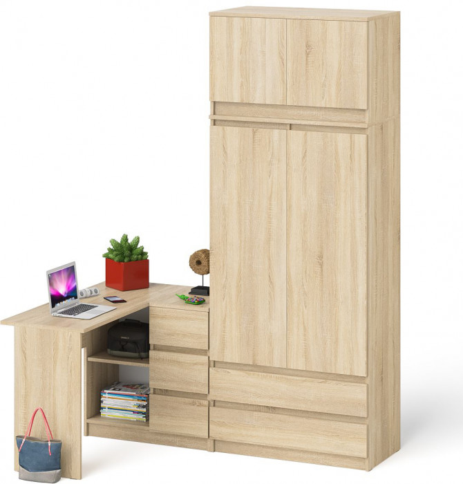Мори компьютерный стол МС-16 правый + Шкаф МШ900.1 + Антресоль МА900.1, дуб сонома