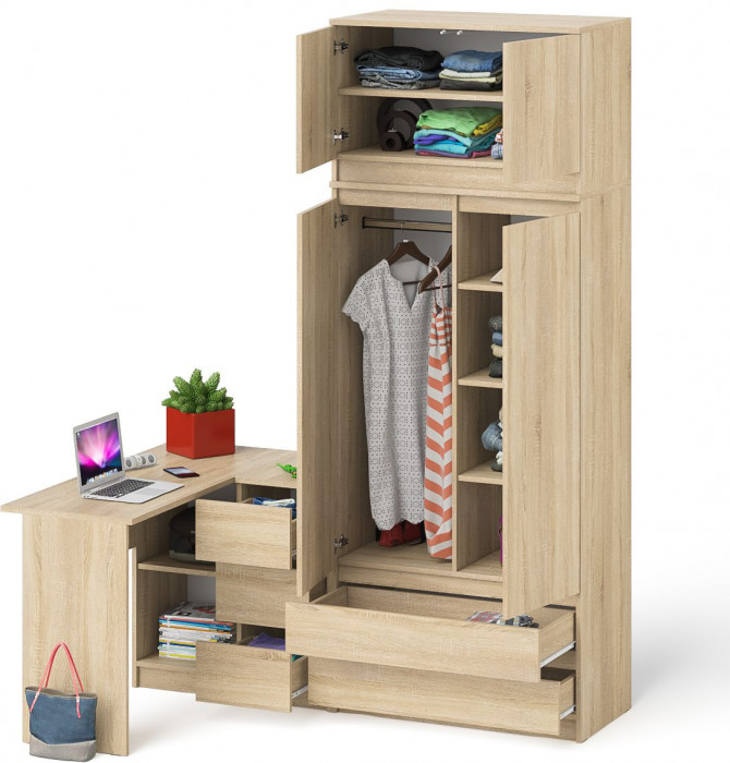 Мори компьютерный стол МС-16 правый + Шкаф МШ900.1 + Антресоль МА900.1, дуб сонома
