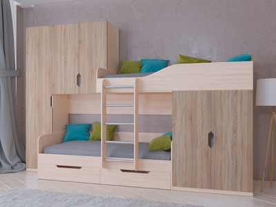 Кровать двухъярусная ЛЕО Дуб молочный/Сонома