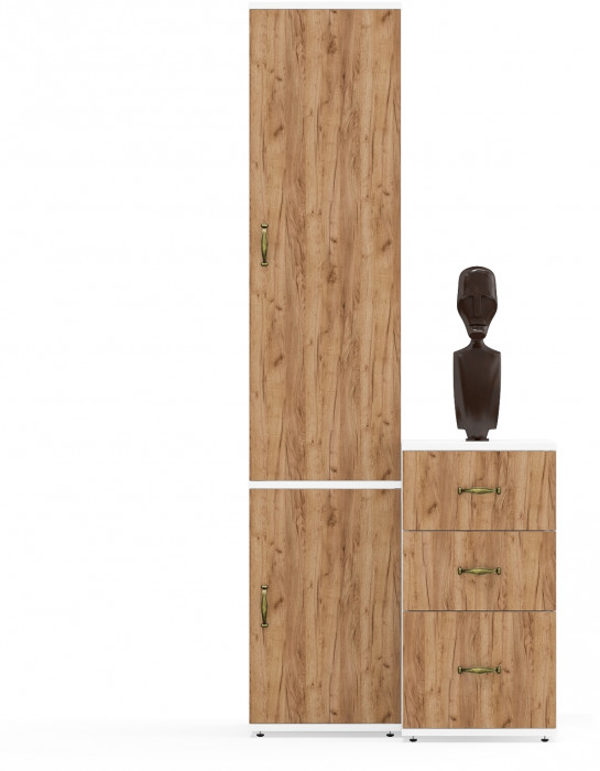 Лидер-8 Пенал МД 21Б + Тумба МД 3.16, белый шагрень/крафт золото