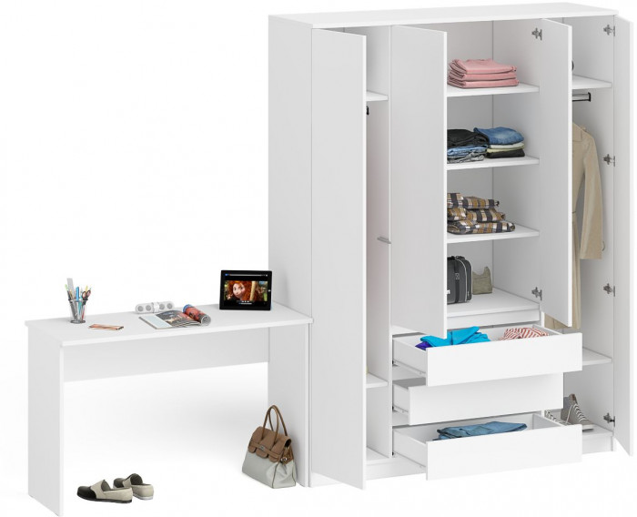 Мори письменный стол МСП1200.1 + Шкаф МШ1600.1, белый