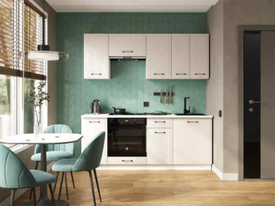 Кухня Индира 2,0 м белый/лофт дюна (столешница мрамор лацио белый)