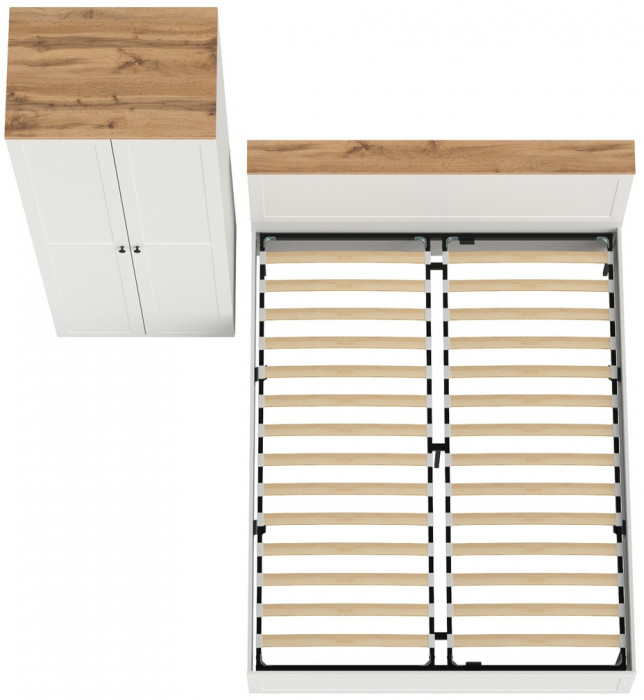 Остин 11.53 Кровать + ортопед + 13.224 Шкаф, белый шагрень/дуб крафт золотой