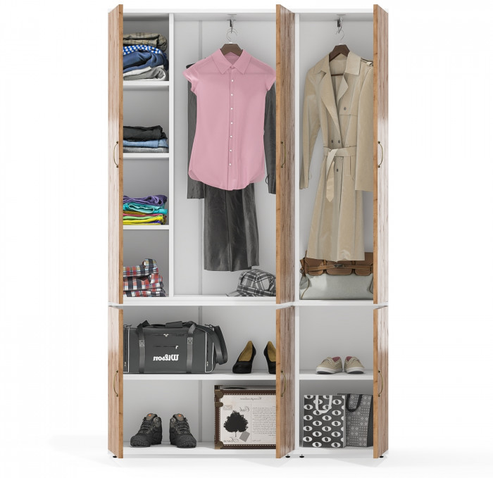 Лидер-8 Модуль Пенал МД 21Б + Шкаф МД 20Б, цвет белый шагрень/крафт золото, ШхГхВ 120х37,5х190 см., НЕ универсальная сборка