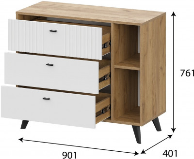 Милан Комод 3 ящика Дуб Золотой/Белый Матовый