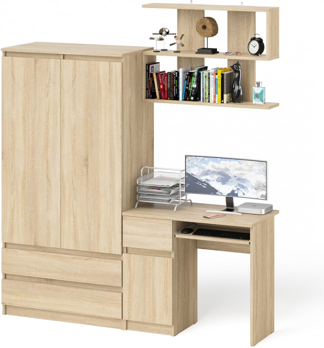 Мори Стол компьютерный МС-1 левый + Шкаф МШ900.1 + Полка 900, цвет дуб сонома, ШхГхВ 180,4х50,4х209,6 см., НЕ универсальная сборка
