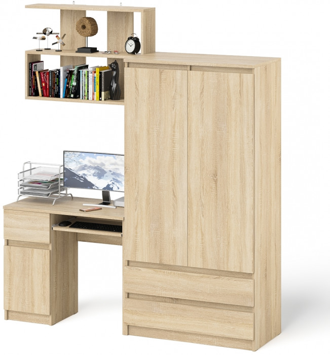 Мори Стол компьютерный МС-1 левый + Шкаф МШ900.1 + Полка 900, цвет дуб сонома, ШхГхВ 180,4х50,4х209,6 см., НЕ универсальная сборка