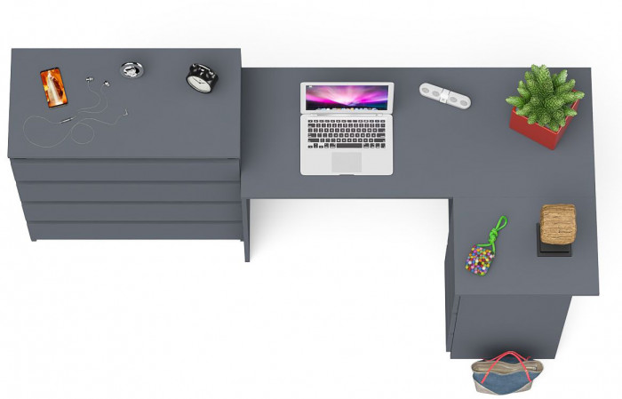 Мори Стол компьютерный МС-16 правый + Комод МК800.4, цвет графит, ШхГхВ 204,8х84,9х94 см., выдвижные ящики справа, НЕ универсальная сборка